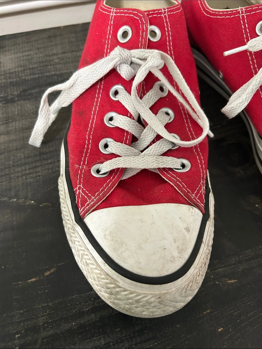 Red Low-Top Canvas Sneakers with White Laces